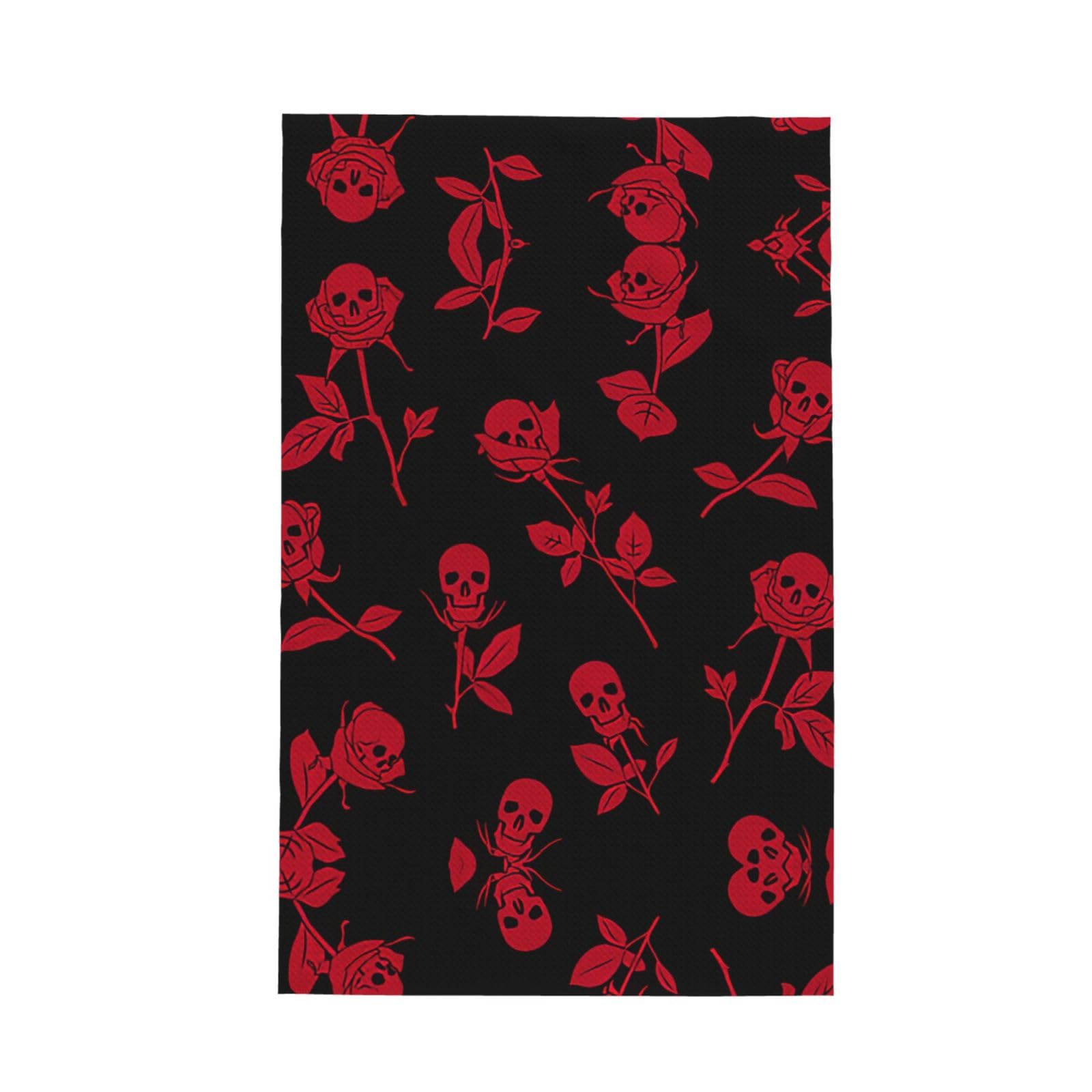 Uusnwaa Skull Rose Printed Waffle Microfiber Kitchen Towels