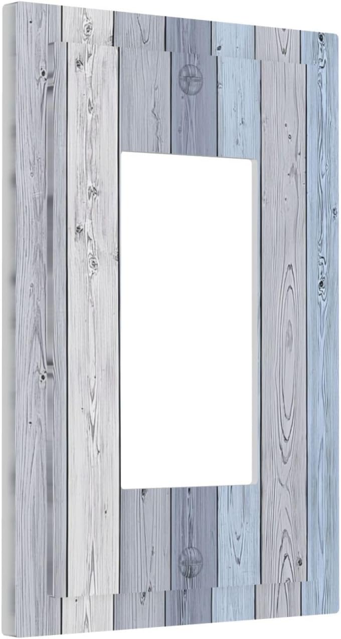 Rustic Grey Blue Wood Light Switch Cover Decorative | Farmhouse Wall Plate 1 Gang Single Rocker Electrical Switchcover Faceplate for Kitchen Bathroom Bedroom 5" x 3"