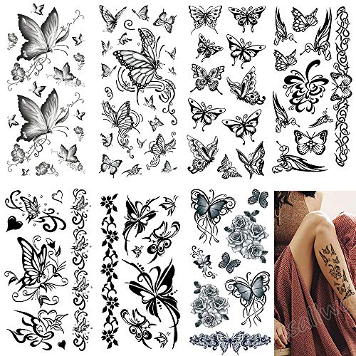 Black Butterfly Temporary Tattoos For Women Sexy 7 Pcs By Yesallwas,Waterproof Long Lasting Fake Tattoos Stickers For Arms Shoulders Sexy Body Tattoos #TOP11