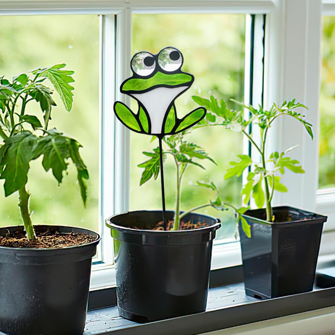 Frog Decor Stained Glass Suncatcher for Desk Window Sill,Stained Glass Insert in Pots Plant Stake Frog Bathroom Decor,Frog Decorations for Outdoors,Balconies,or Indoor Plant Pots - Image 7