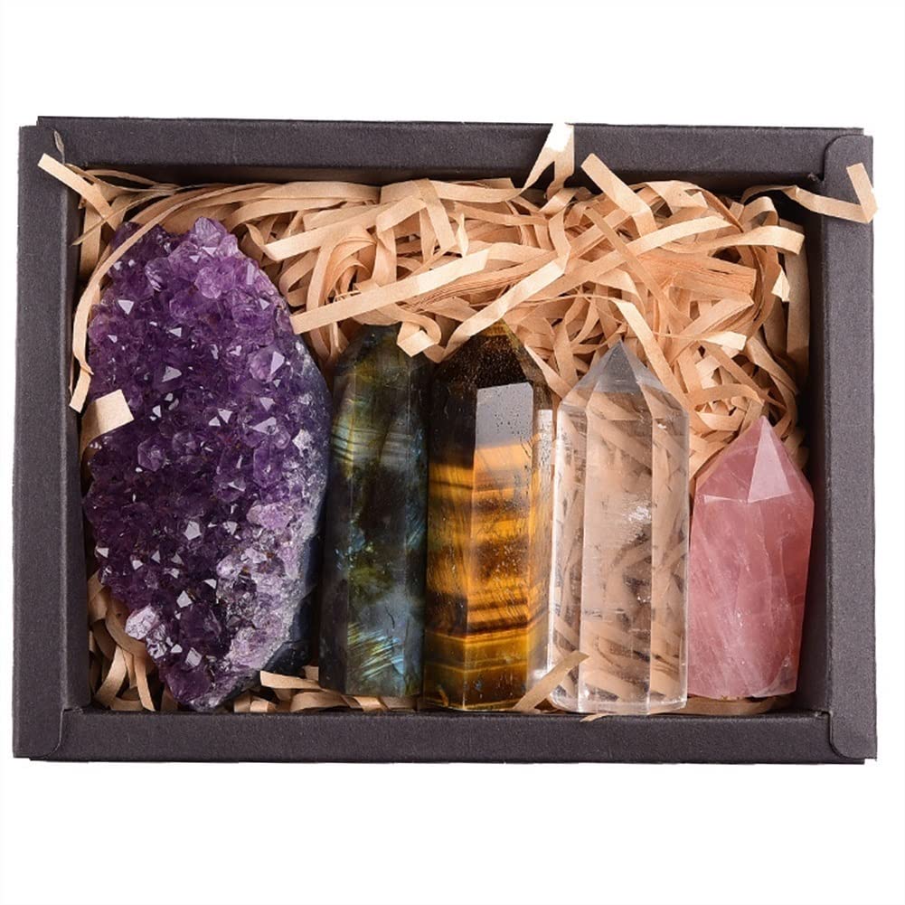 1 Juego de Columna Hexagonal de Cuarzo Rosa Natural, Varita de Amatista, Punto de Cristal, Estudio, decoración del hogar, Piedra de Cristal