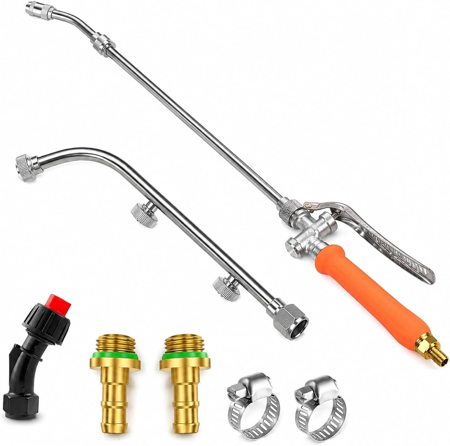 1 Metal Telescopic Sprayer Wand with 3 Nozzle Types, Adjustable Length from 12.5" to 29", Brass Barb Fittings for 3/8" & 1/4" Hoses, for Garden Watering, Pressure Washing, Window & Roof Spraying​