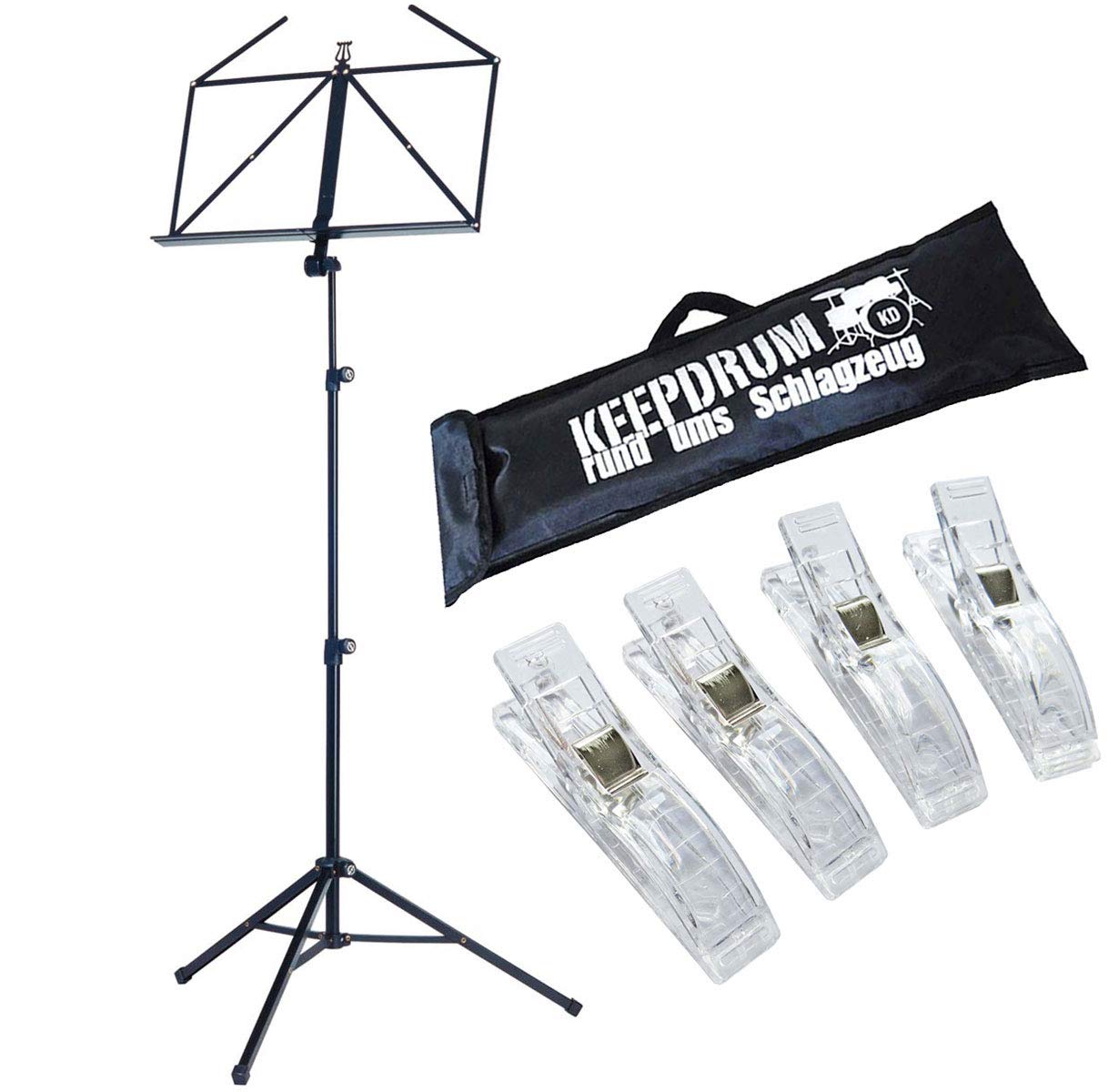 K&M 10065 Notenständer Notenpult schwarz + keepdrum Tasche + 4 Notenklammern