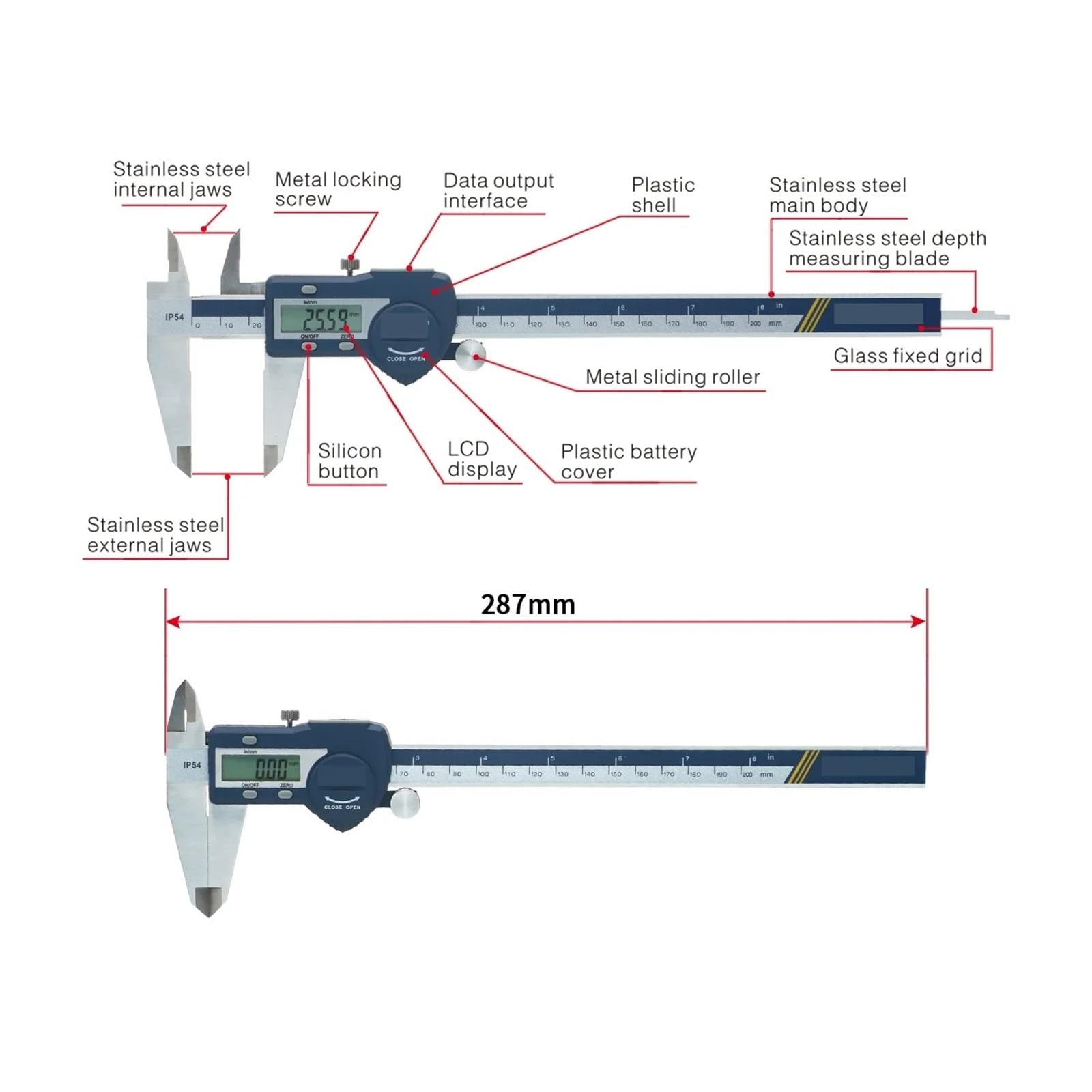 Micrómetro Calibrador Vernier Digital preciso, micrómetro, calibrador de acero inoxidable, regla electrónica calibre 200 mm