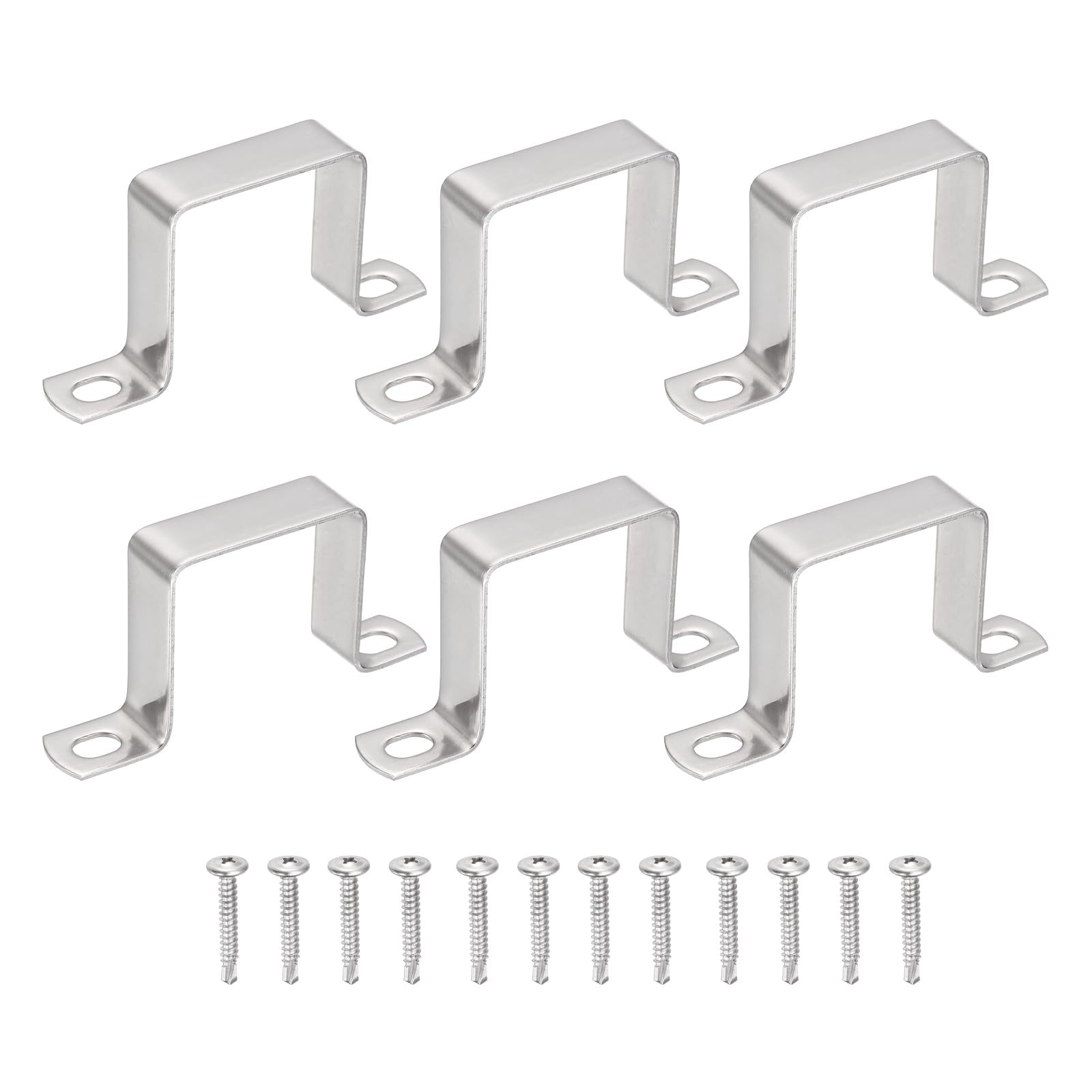 sourcing map 6Pcs U Shape Square Tube Clamp, 45x45mm U Shaped Bracket 304 Stainless Steel Square Strap Clamp with Phillips Head Self Drilling Screws for Pipes Door Closed Bar Holder Railings โ image 1