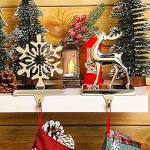 Jetec 4 set christmas stocking holders for mantle stocking holder with hook fireplace weighted hangers for mantel metal xmas stand for christmas decorationsilver snowflakereindeer  urban country home decor