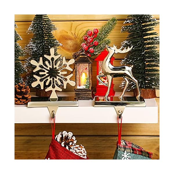 Jetec 4 set christmas stocking holders for mantle stocking holder with hook fireplace weighted hangers for mantel metal xmas stand for christmas decorationsilver snowflakereindeer  urban country home decor