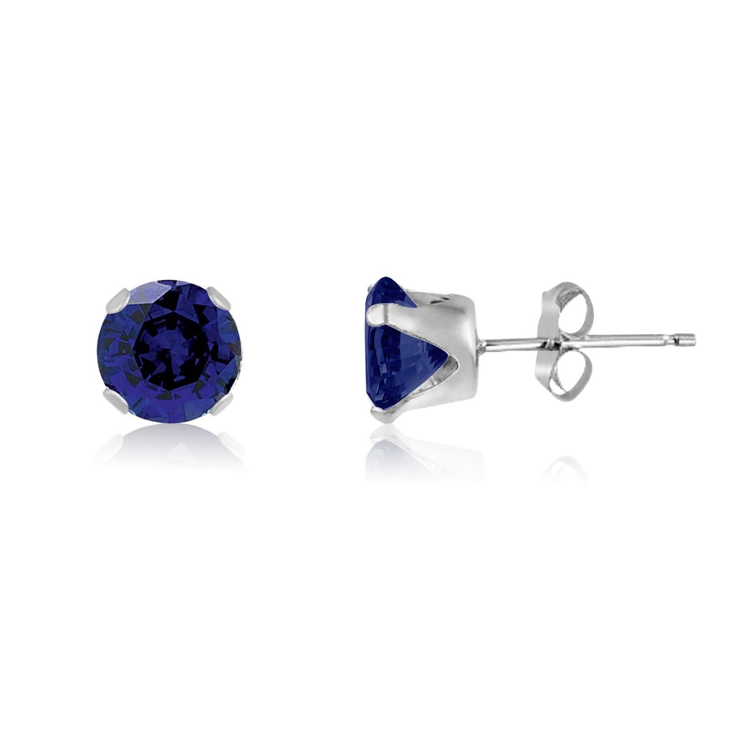 SAPPHIRE BLUE Classic Brilliant Round Cut Cubic Zirconia (CZ) Sterling Silver Birthstone Stud Earrings/Ear Studs for Women Ladies Girls - 2MM 3MM 4MM 5MM 6MM 7MM 8MM 9MM 10MM 11MM 12MM