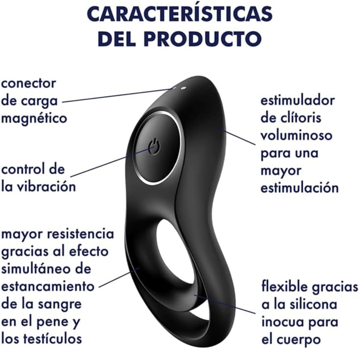 Anillo vibrador | Recargable | Silicona suave | 12 modos de vibración | Resistente al agua (IPX7) |