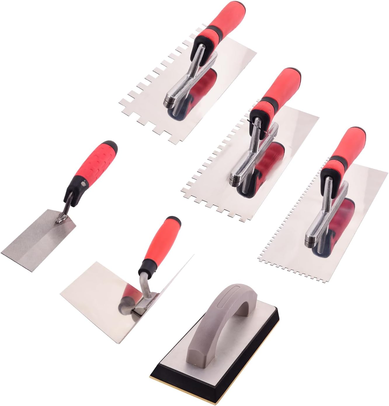 9 Pieces Masonry Hand Tool Set, Finishing Trowel, Gauging Trowel, Groover, Edger, Extruded Alloy Float, Wood Float, Wire Twister and Bag