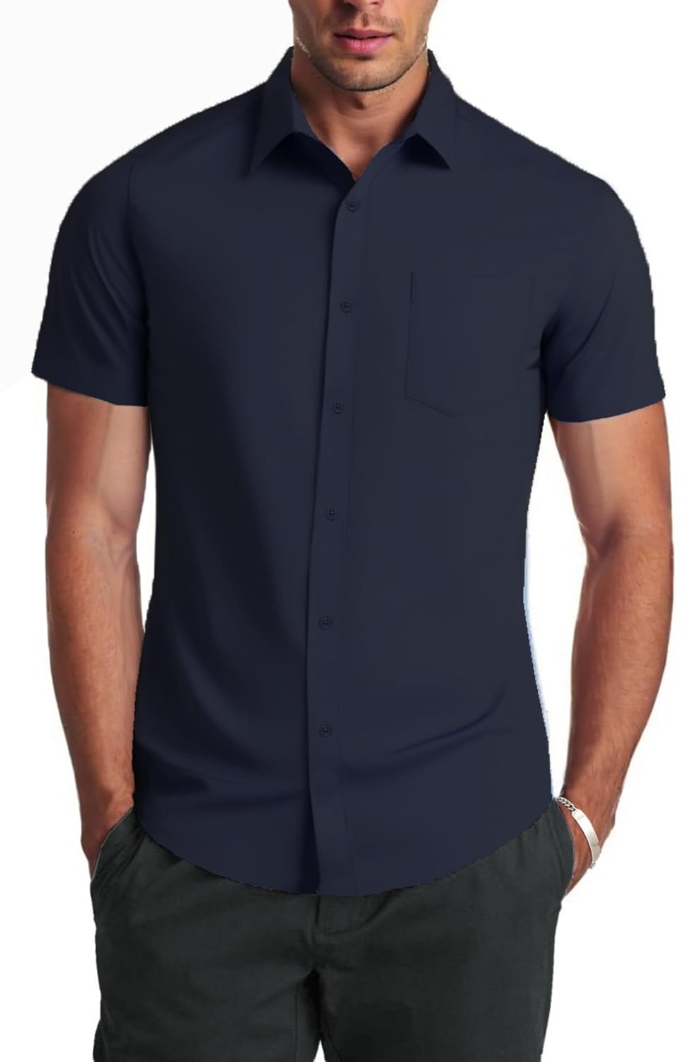 COOFANDY Camisa social masculina casual, de manga curta, negócios, casual, sem rugas, com bolsos