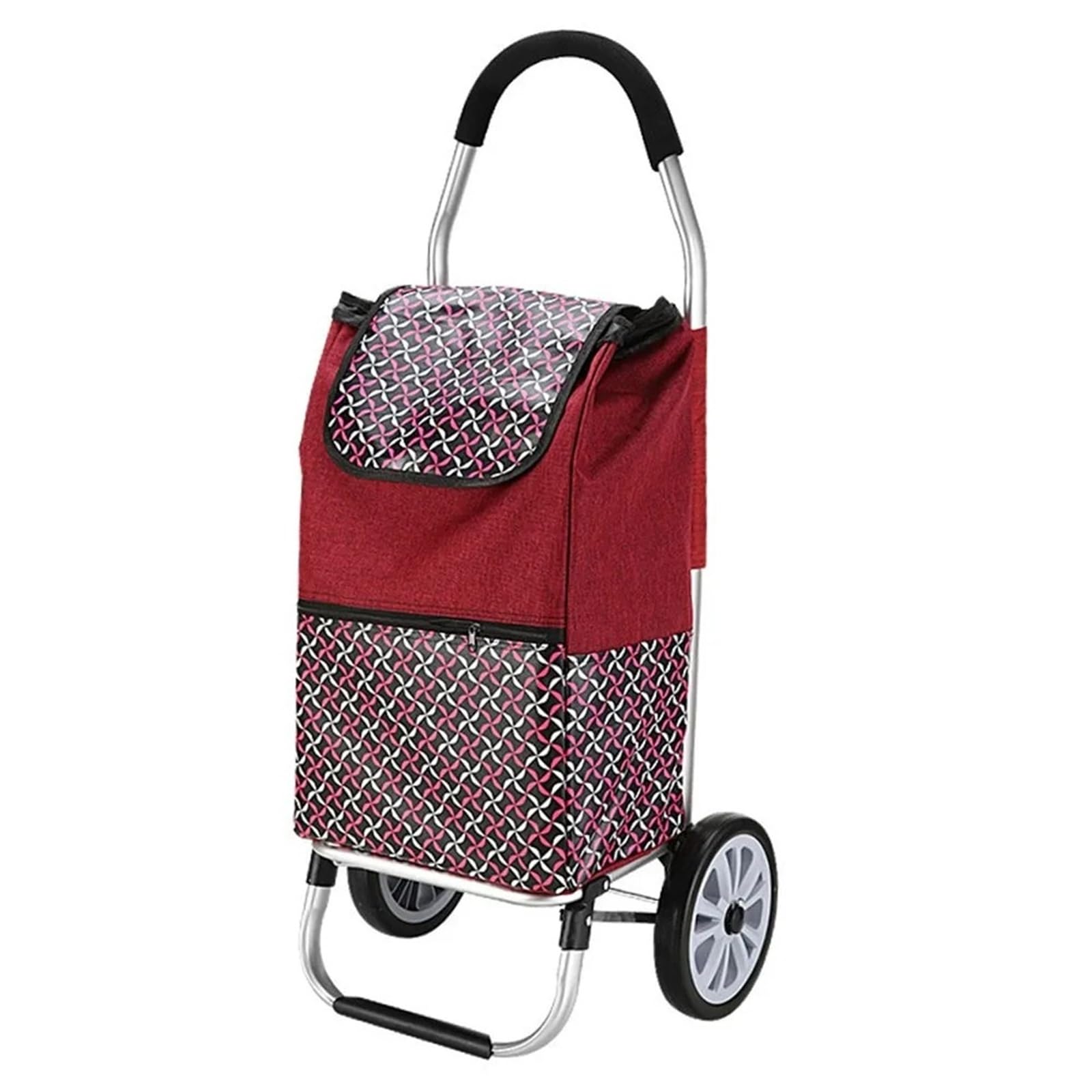 Foldable Shopping Bag with Wheels Foldable Trolley Bag Shopping Grocery Cart Supermarket Portable Detachable Travel Case Bags(Red)