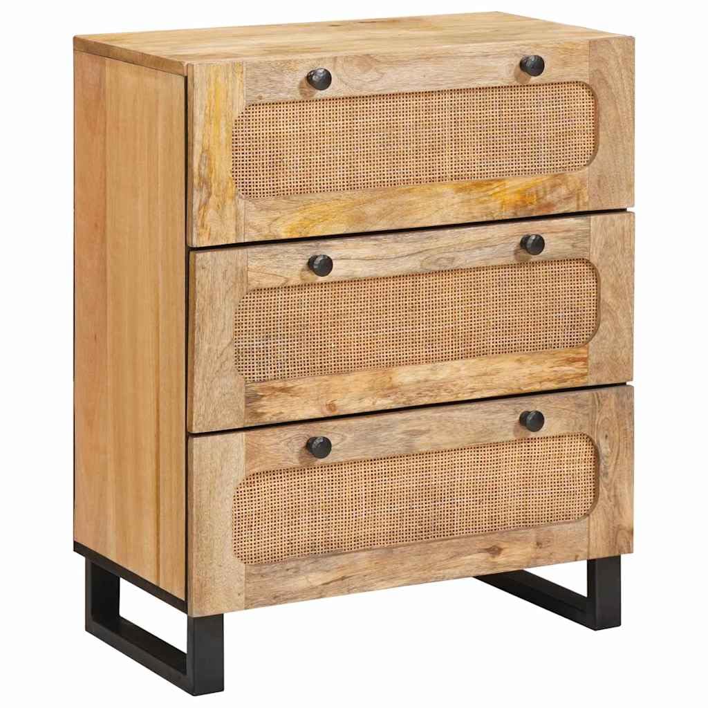 Komoda z litego drewna mango, 60 x 33 x 75 cm, z 3 szufladami i półką, brązowa, nowoczesna szafka do przechowywania do jadalni, biura, przedpokoju i warsztatu, wytrzymała i wszechstronna