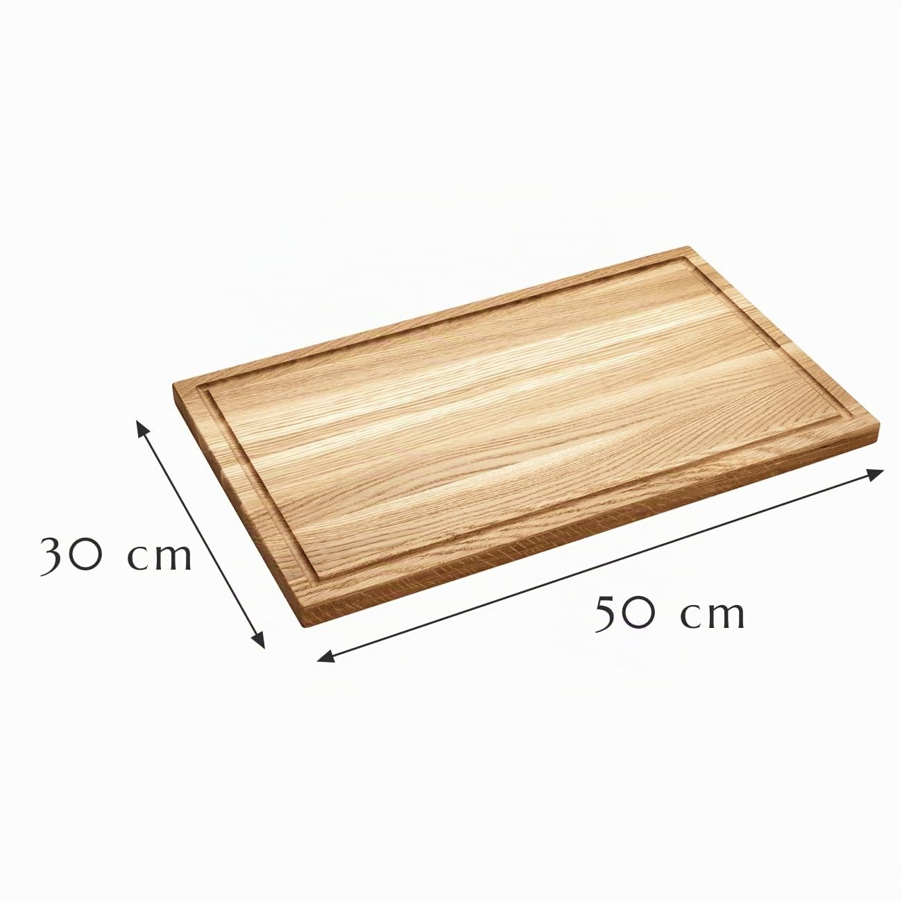 Holzschneidebrett rechteckig Eichenholz, Schneidebrett für die Küche, aus robuster Eiche, mit Saftrille (Groß 50 x 30 cm)