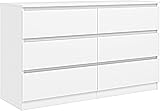 White 6 Drawer Dresser for Bedroom,Modern Deep Drawer Dresser with No-Handle Design,Wide Storage Chest of Drawers,Wood Bedroom Storage Organizer Furniture for Closet,Hallway