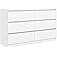 Vibe & Dine White Dresser 6 Drawer, Modern Double Dresser for Bedroom, Wood Chest of Drawers with Wide Storage for Living Roo