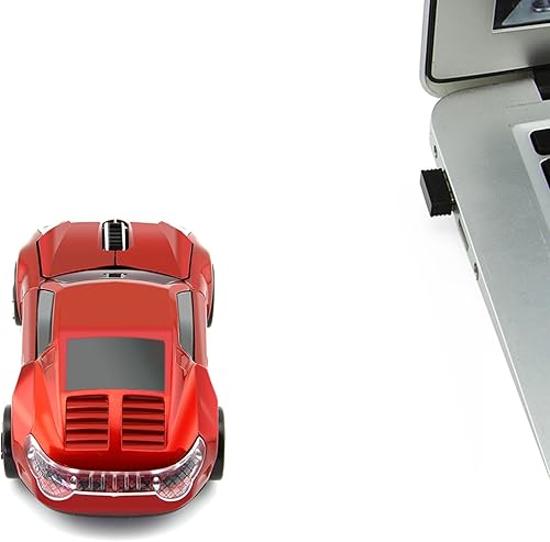 Miniatura 3 de EALEK Ratón inalámbrico para laptop, 2.4G Cool Sports Car Mouse USB Óptico Ratones de computadora para portátilPCWindowsNotebookMac (rojo)