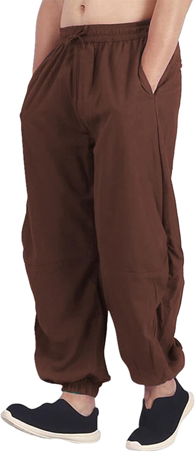 perdontoo Mens Casual Cotton Linen Pant Elastic Waist Drawstring Yoga Jogger Pants - Image 2