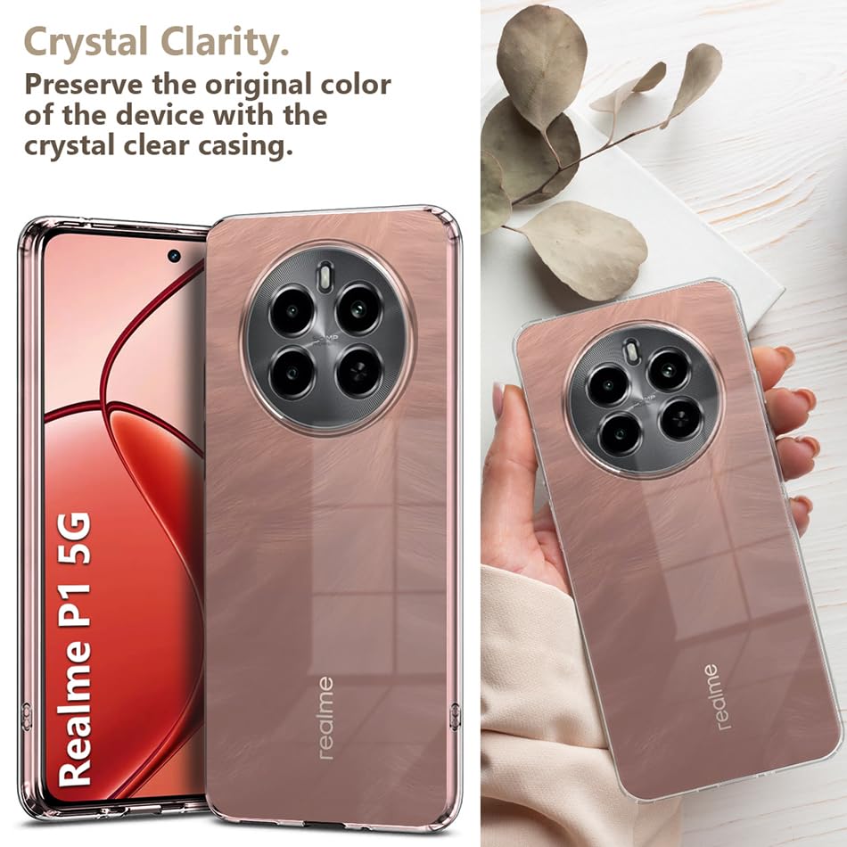 Image of Fashionury Crystal Clear Case for Realme P1 5G | Yellowing Resistance | Transparent TPU Silicone | Raised Camera Lips | Slim Transparent Cover