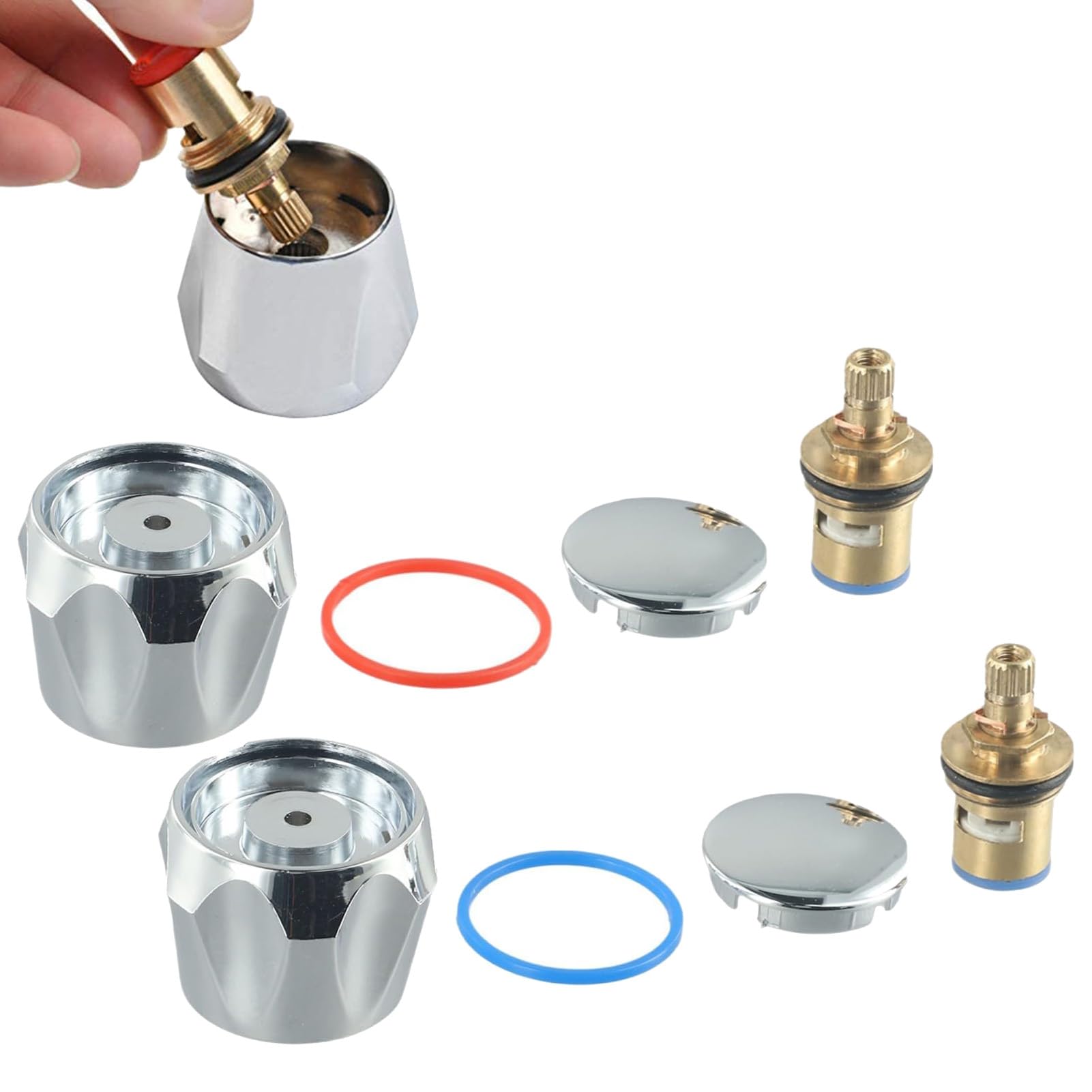Kit de grifo caliente y frío, cabezales de conversión cromados, reemplazo de 1/2 para fregadero de lavabo
