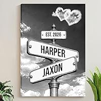 Vista 9 de Señal de calle vintage personalizada para parejas en lienzo, nombres y fecha personalizados, regalos de Navidad para ella o él, regalo del Día