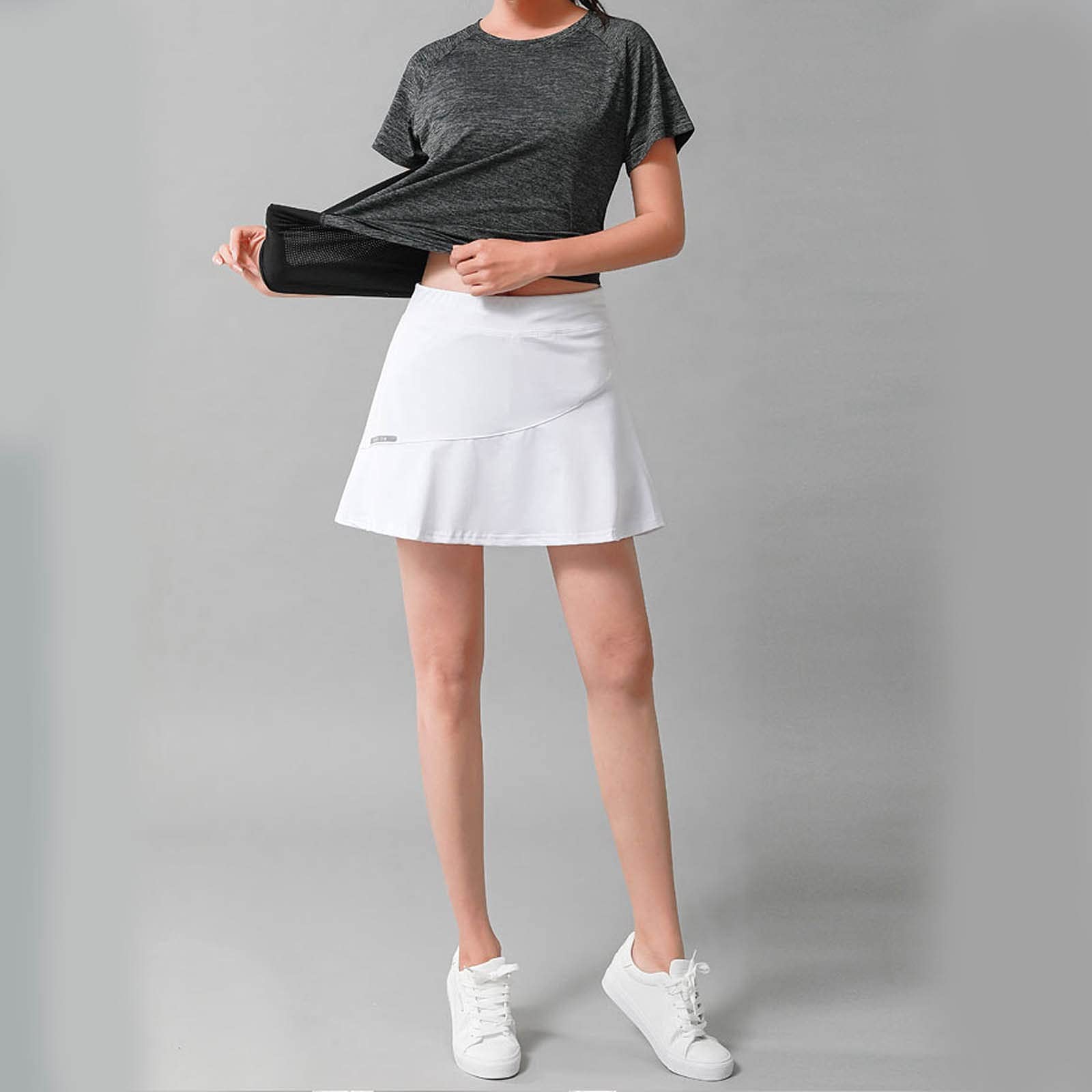 Damska letnia spódnica sportowa z szortami szybkoschnące korty tenisowe stół do badmintona spodnie przeciw wyciekom joga golf jogging spódnice (kolor: czarny, rozmiar: XXXL)