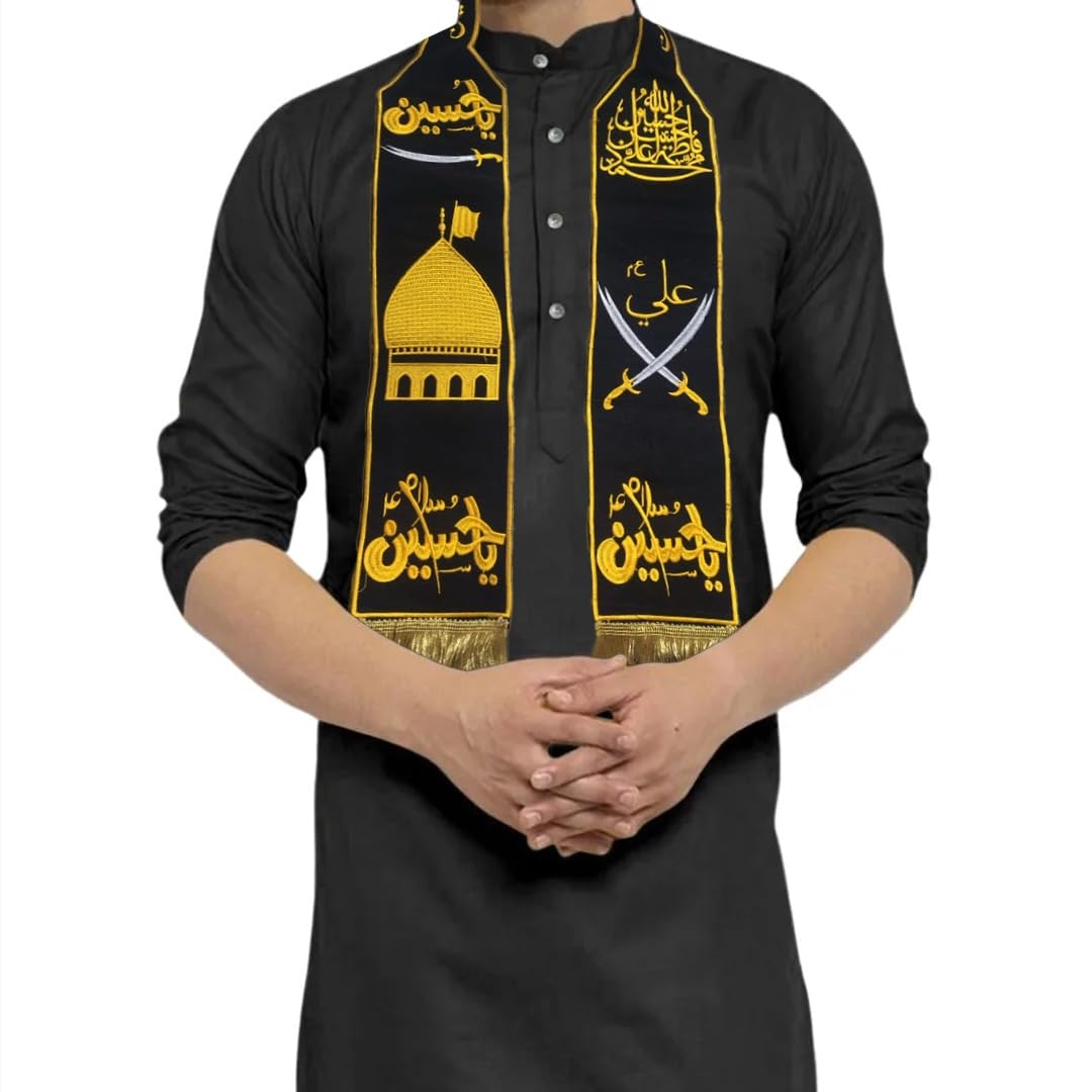 zohastore Ya Hussain & Ya Ali Velvet/Embroidered Muharram Muffler/Islamic Azadari Muffler-picture-23