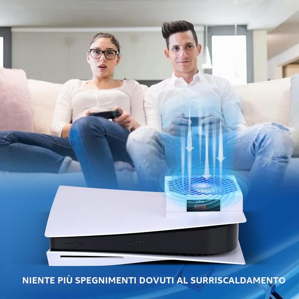 G-STORY Ventola di raffreddamento PS5, sistema di raffreddamento PS5, velocità della ventola regolata automaticamente dalla temperatura (℃/℉), basso rumore, 3 velocità 1500/1750/2000 giri/min (140 mm