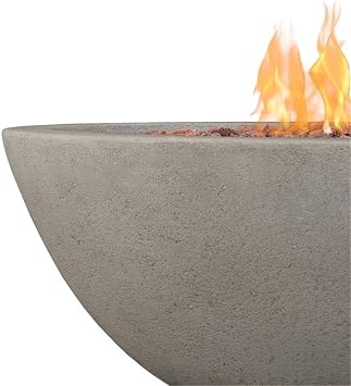 Real Flame Riverside 36 Round Propane or Natural Gas Fire Pit, Stainless Steel Burners, Natural Gas Conversion Kit Included, 50,000 BTU, Push Button Ignition - Glacier Gray