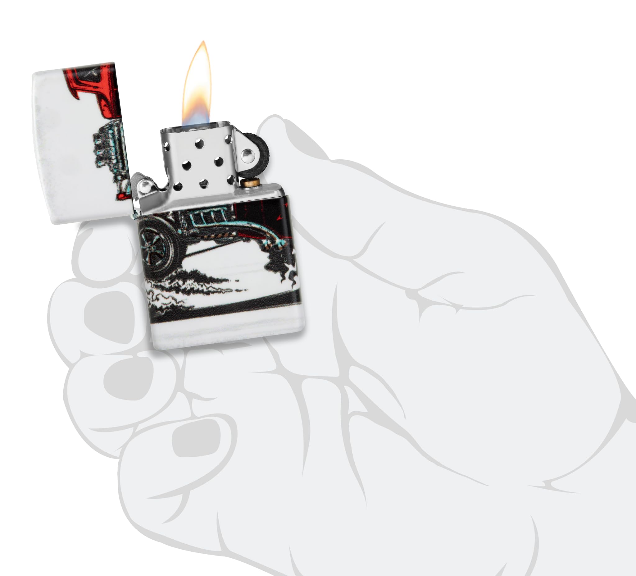 Zippo Sturmfeuerzeug - Hot Rod, 540°, Color Image - Nachfüllbar - Wiederverwendbar - Windfestes Design - Geschenkbox - Made in USA