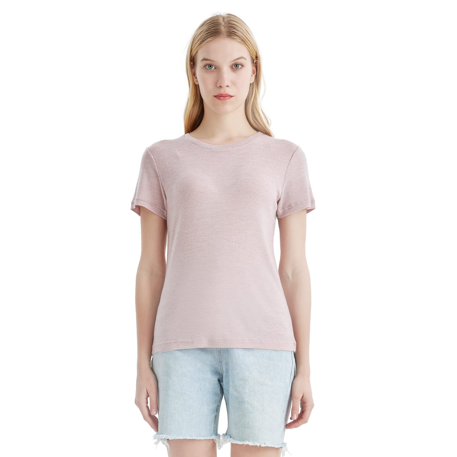 Merino Protect Camiseta 100% Lana Merino para Mujer Cuello Redondo Manga Corta Resistencia A Olores Capa Base para Viaje Senderismo Camiseta Interior