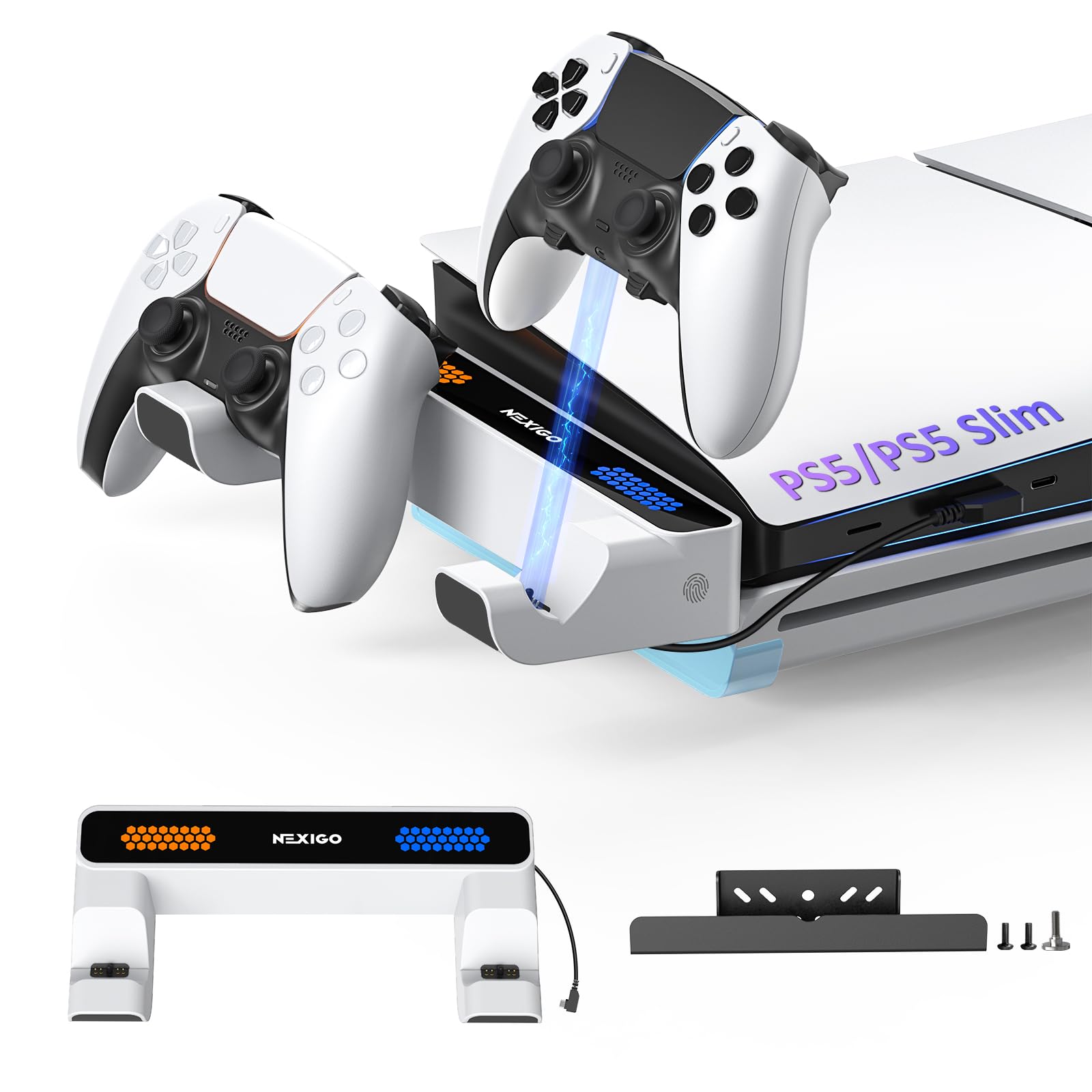 NexiGo PS5 Charging Dock Kit - Horizontal &amp; Slim PS5, Dual Charging Station with LED Indicator