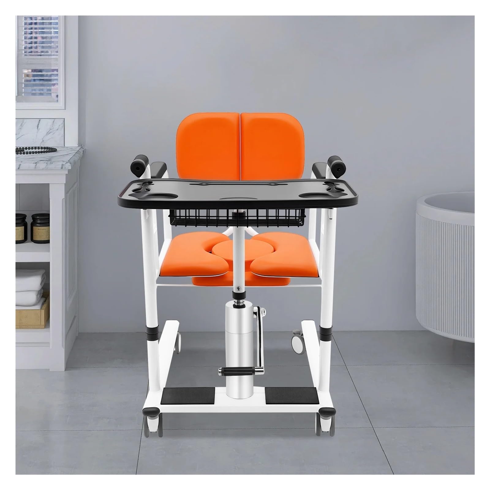 Domowy Hydrauliczny Podnośnik Pacjenta Przenośny Wózek Inwalidzki Ze Stali Bezszwowej Z 4 Kołami Udźwig 150 Kg Dla Osób Starszych Wygodna Płynna Mobilność(Blue)