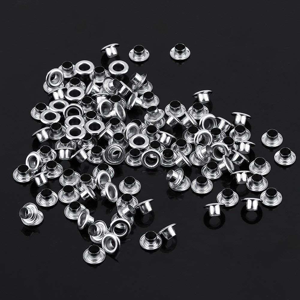 Kit 100 Occhielli In Metallo Da 5mm - Argento, Con Rondelle E Scatola, Per Cinture E Abbigliamento