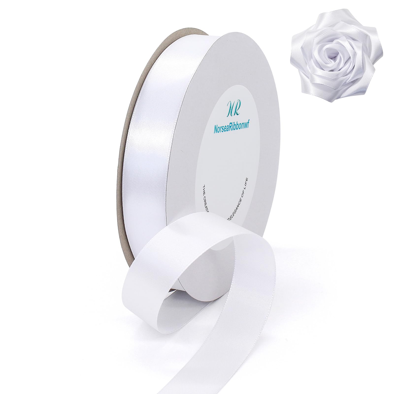 Photo 1 of 100 Yards Ribbon,1inch White Satin Ribbon Perfect for Wedding Decoration, Bouquet Crafts, Sewing Decoration, Handmade Bow, Christmas Decoration and So On