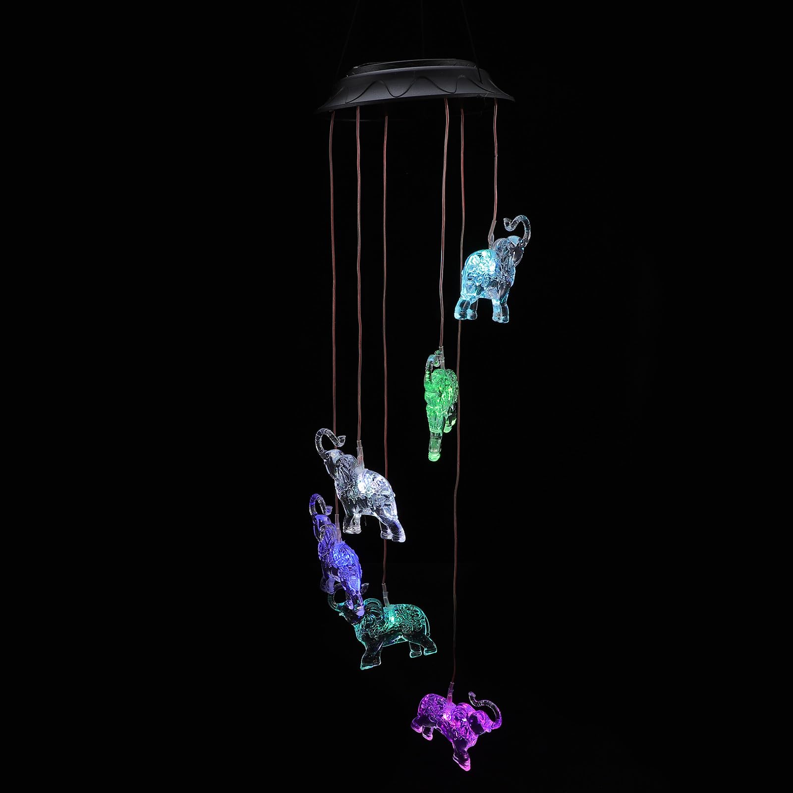 Carillon éolien éléphant LED solaire étanche suspension extérieure lumineuse pour jardin