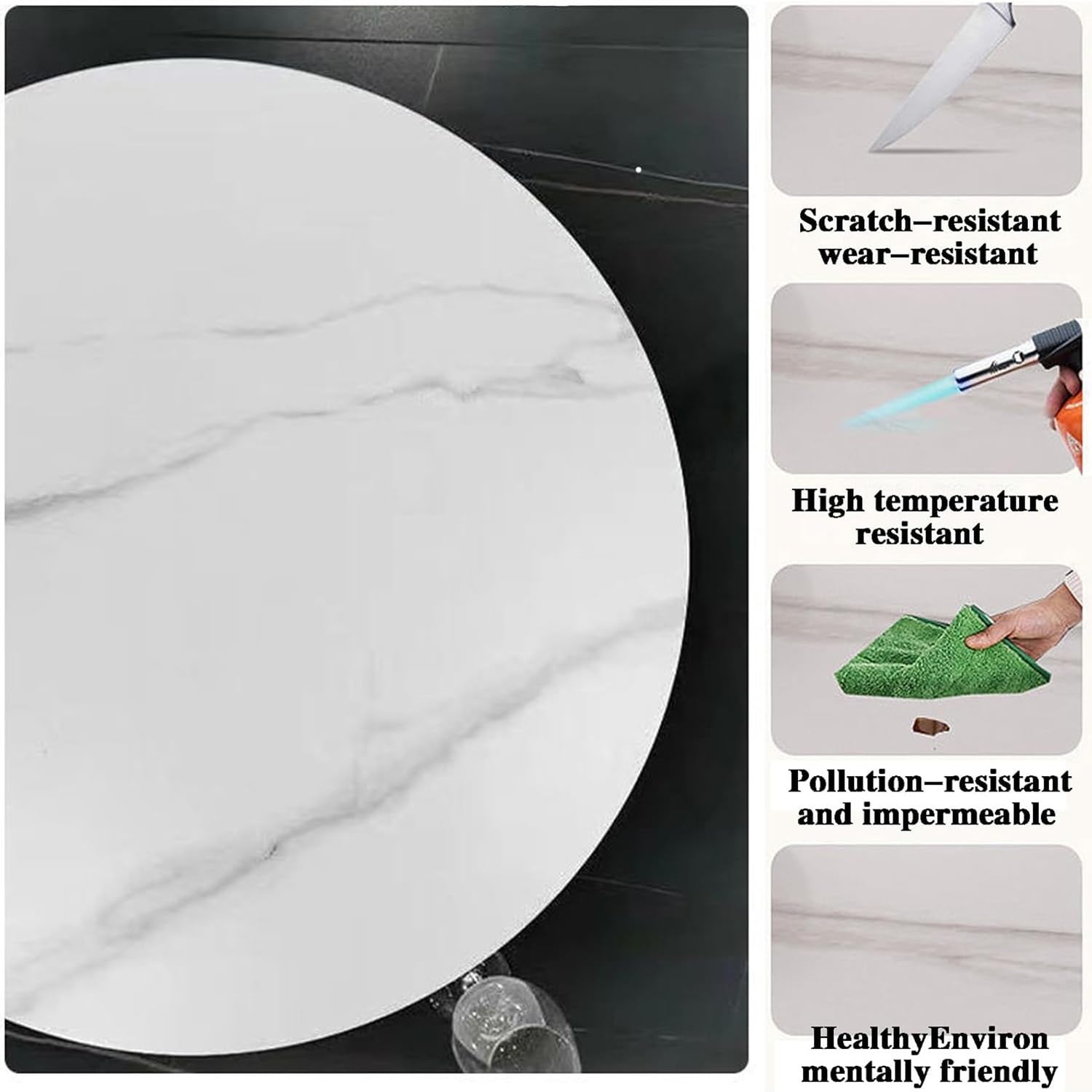 Plateau Tournant Lazy Susan, Grand Plateau Tournant à Rotation à 360 °, Anti-Renversement, Dessus de Table à Texture de Marbre(Glossy Gray,40in/100cm)