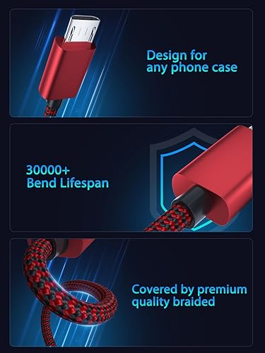 Miniatura 4 de Cable micro USB, cable de carga rápida Android de 6 pies para Kindle Fire, controlador de PS4, teléfono Alcatel, cable de carga trenzado para