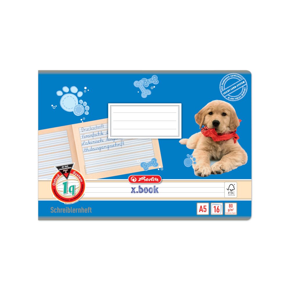 Herlitz Schulheft x.book A5 quer, Lineatur 1q, 1. Klasse, 16 Blatt, 10 Stück