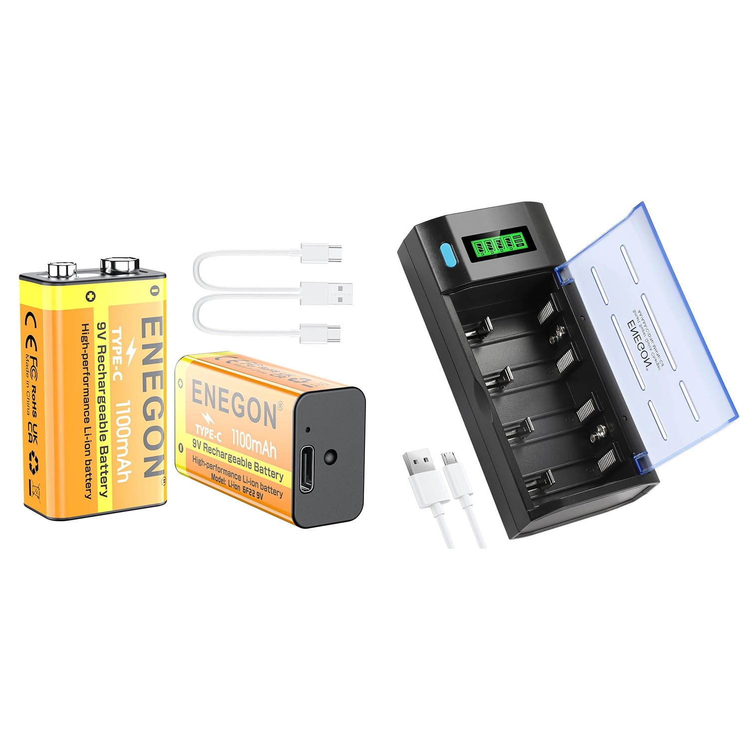 Amazon | ENEGON スマート汎用LCD充電器＋9V電池セット｜単1/2/3/4/9V