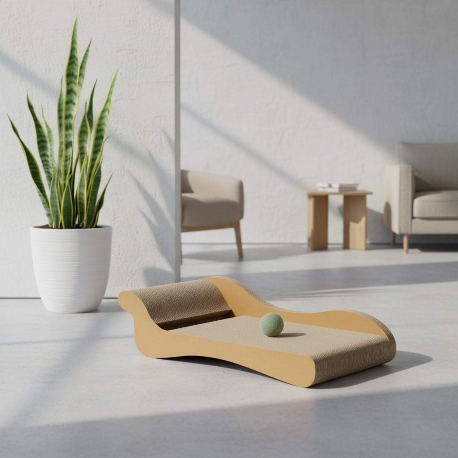 Griffoir pour Chat Lounge Canapé Lit Sofa Planche à Griffer en Carton Ondulé Épais Courbure Ergonomique avec Piste et Balle Adapté aux Chats Jusqu’à, 60 X 28 X 18 Cm