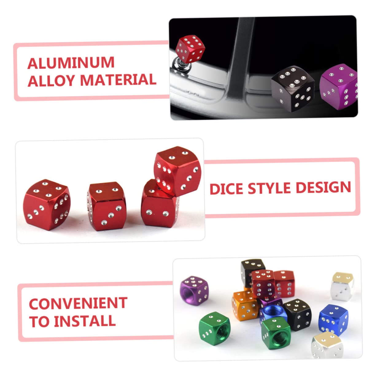 5 Sätze Würfel-Stil Aluminiumlegierung Reifenventile Stem Caps Staubdicht Für Fahrzeuge 12 Stück * 5