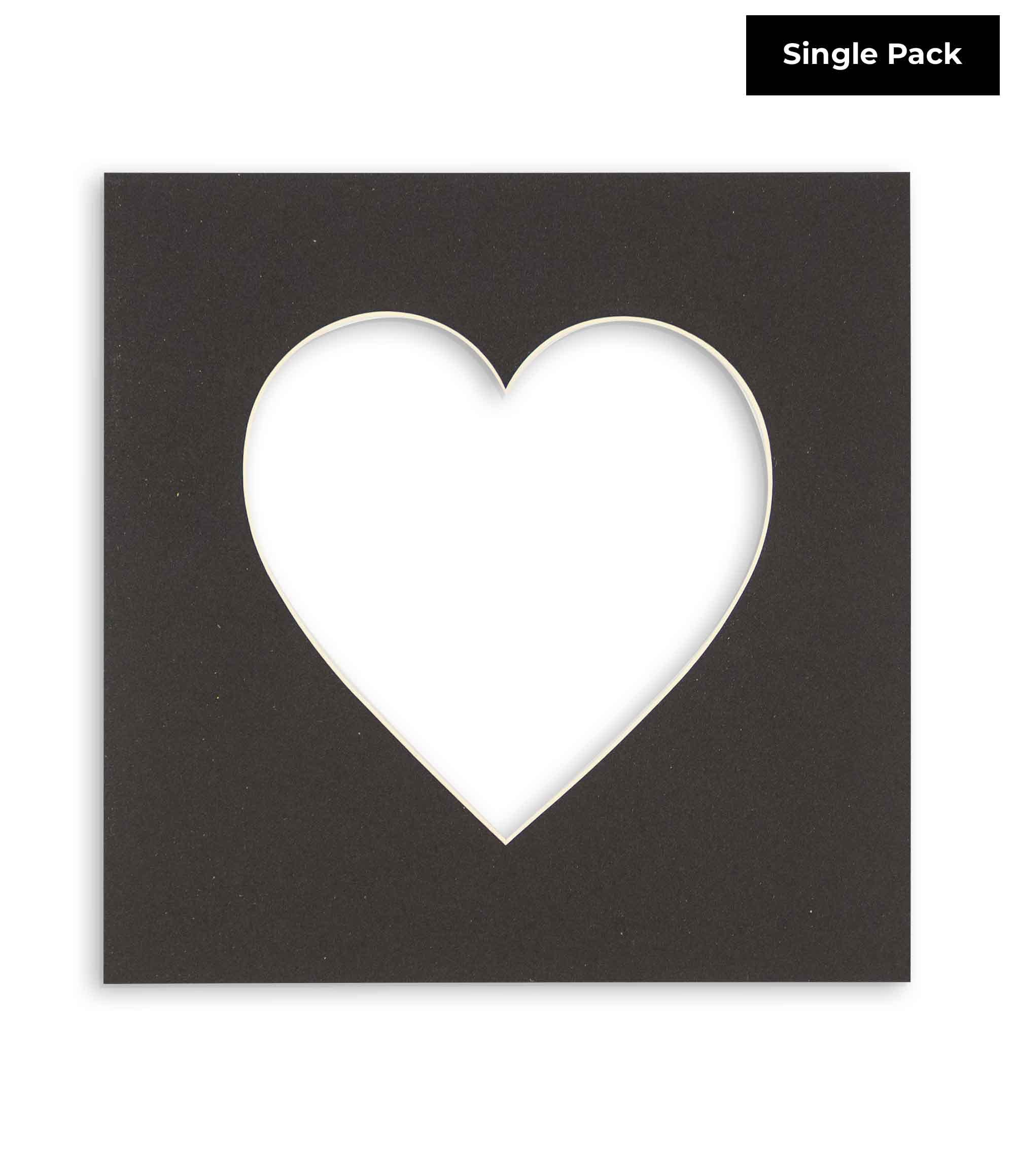 CountryArtHouse Black Acid Free 6x6 Heart Picture Frame Mat with White Core Bevel Cut for 3x3 Pictures - Fits 6x6 Frame - Pack of 1 Matboard