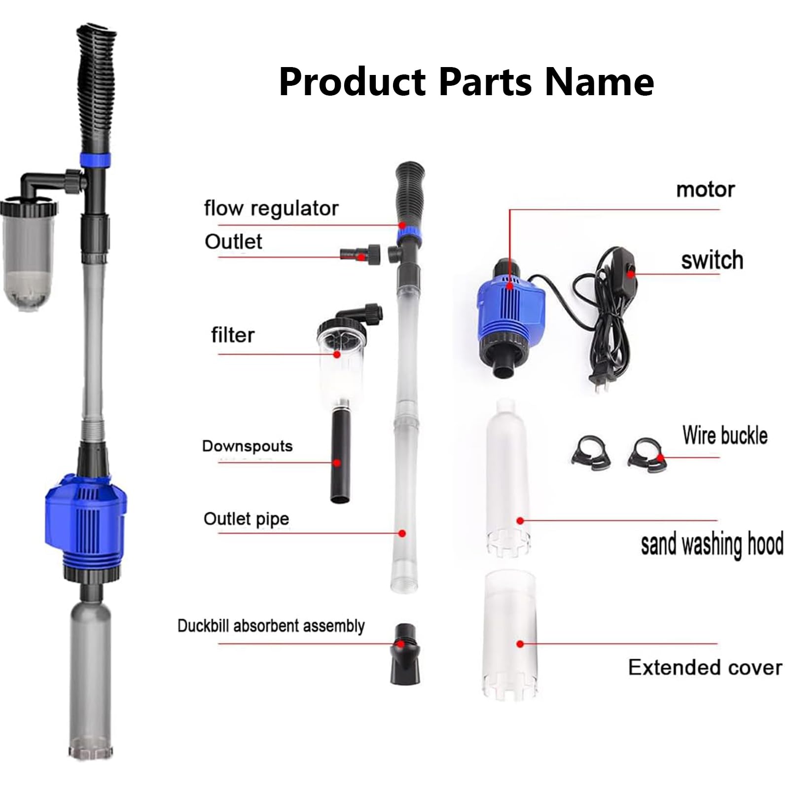 Aspirateur Électrique pour Aquarium, 4En1 Kit De Siphon D'aquarium, 20W Changeur d'eau Laveur De Sable Nettoyage des Débris Filtre Aspirateur De Gravier Électrique Convient pour Aquarium
