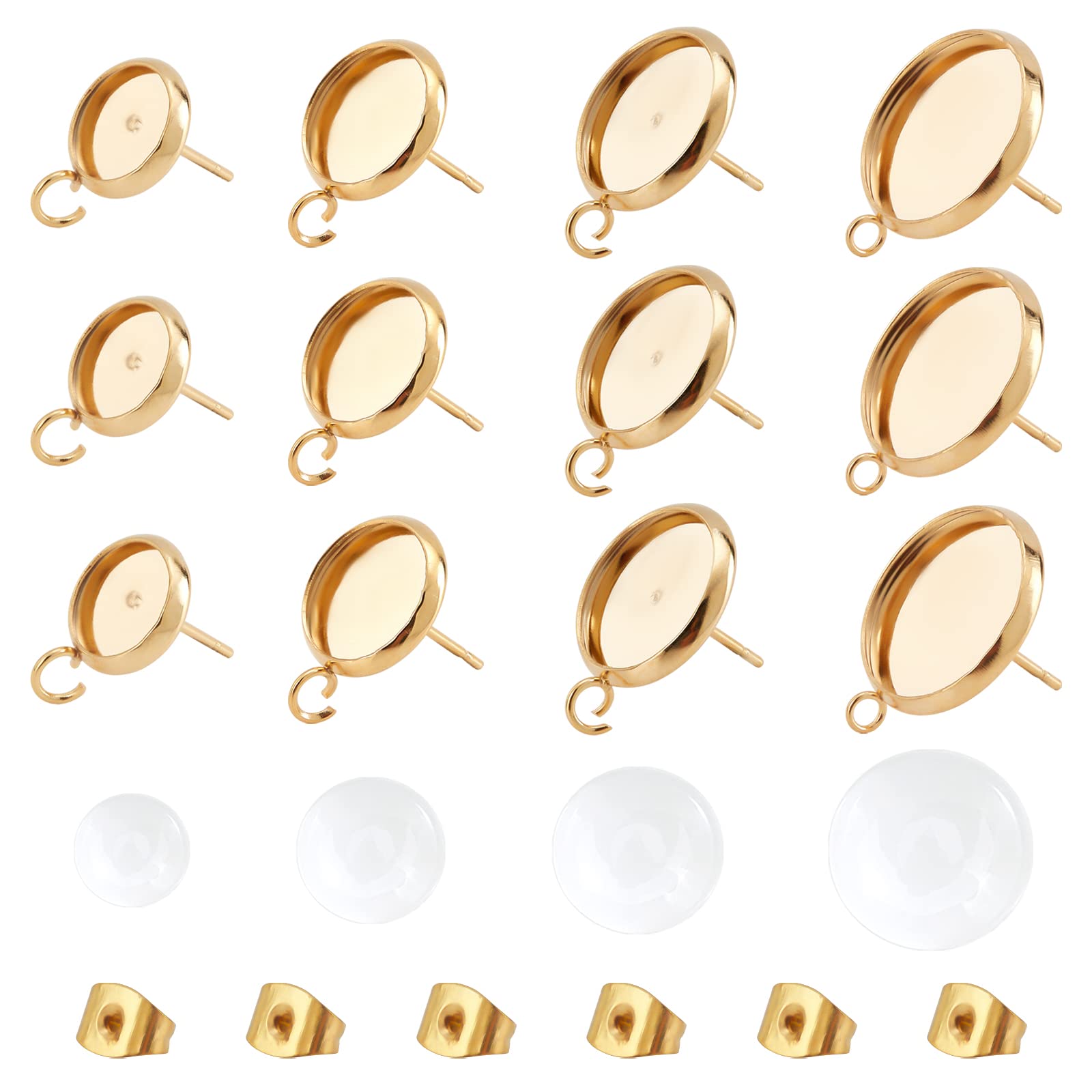 Boucles d'oreilles tige acier inoxydable 8mm 10mm 12mm 14mm supports clous dorés fabrication