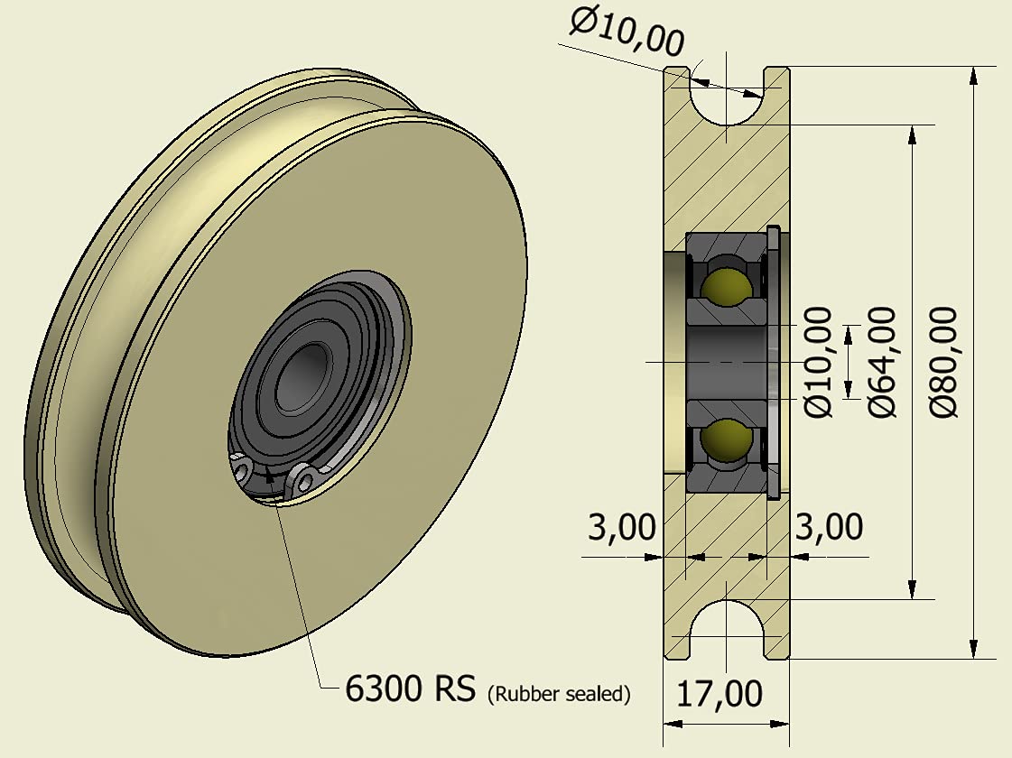 Smart Machines Lot de 4 poulies en nylon avec rainure ronde de 10 mm, diamètre de 80 mm, roulement de 10 mm, capacité de 100 kg, usinées avec précision dans l'UE (80-10-10)