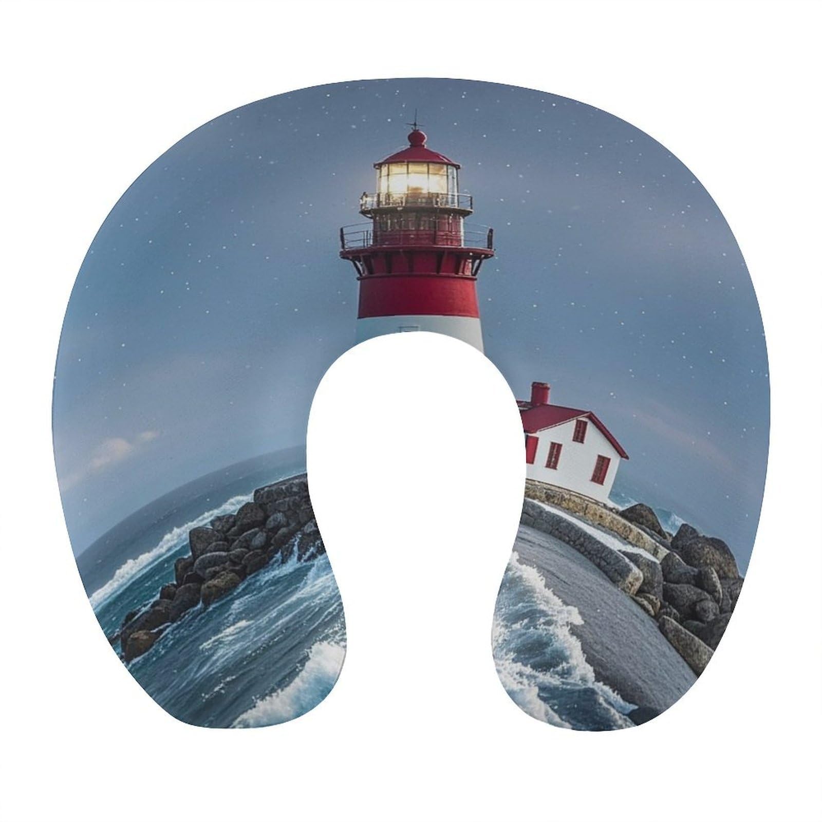 FekiLoot Lighthouse Ocean Travel Pillow U Shaped Neck Pillow Comfortable Memory Foam Pillow Portable Soft Headrest Lightweight Neck and Head Support for Planes Trains Self-Driving Cars