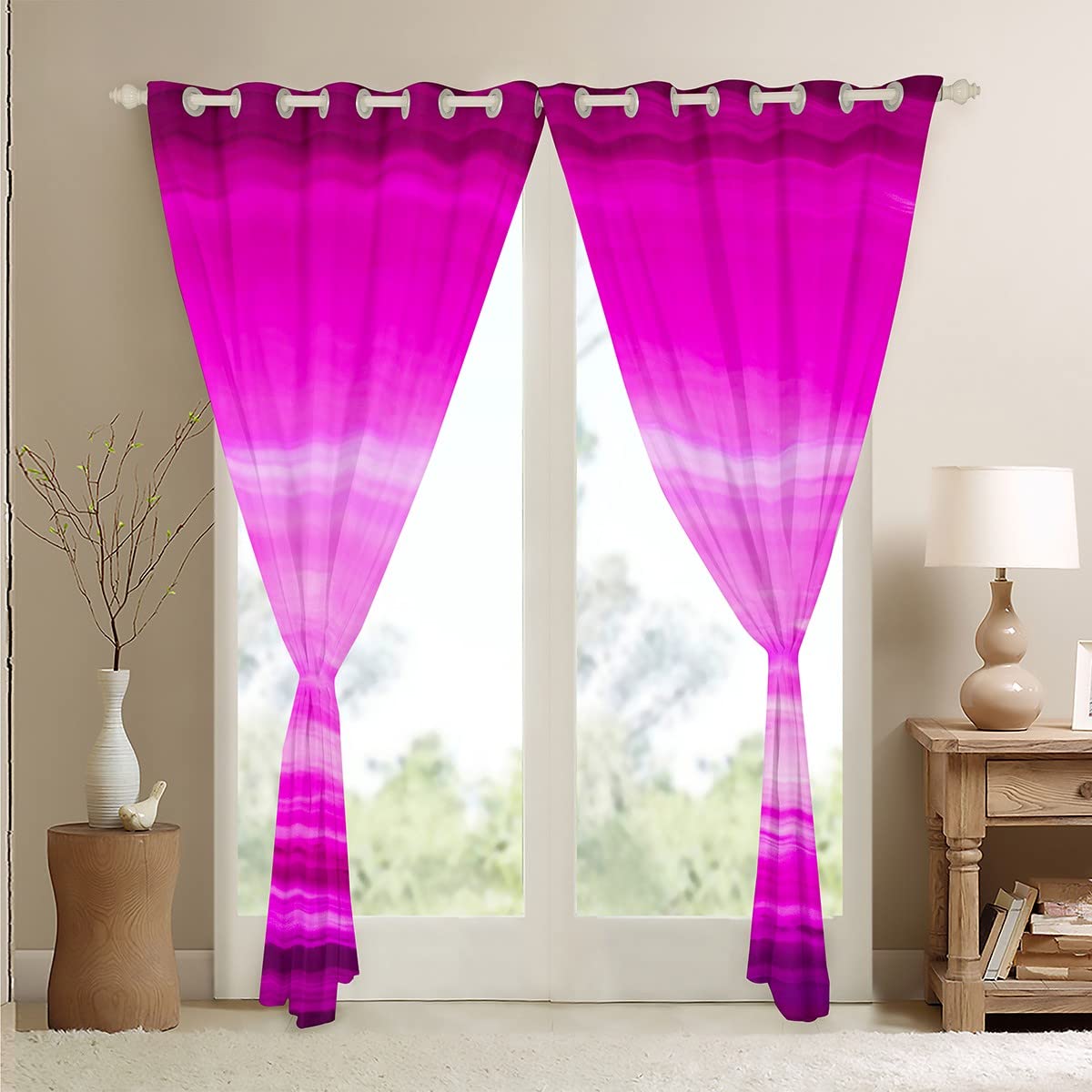Loussiesd Purple Darkening Window Drapes Gradient Purple White Curtain Modern Blackout Curtainsfor Bedroom Minimalist Lines Window Treatments W66*L90 - Image 4