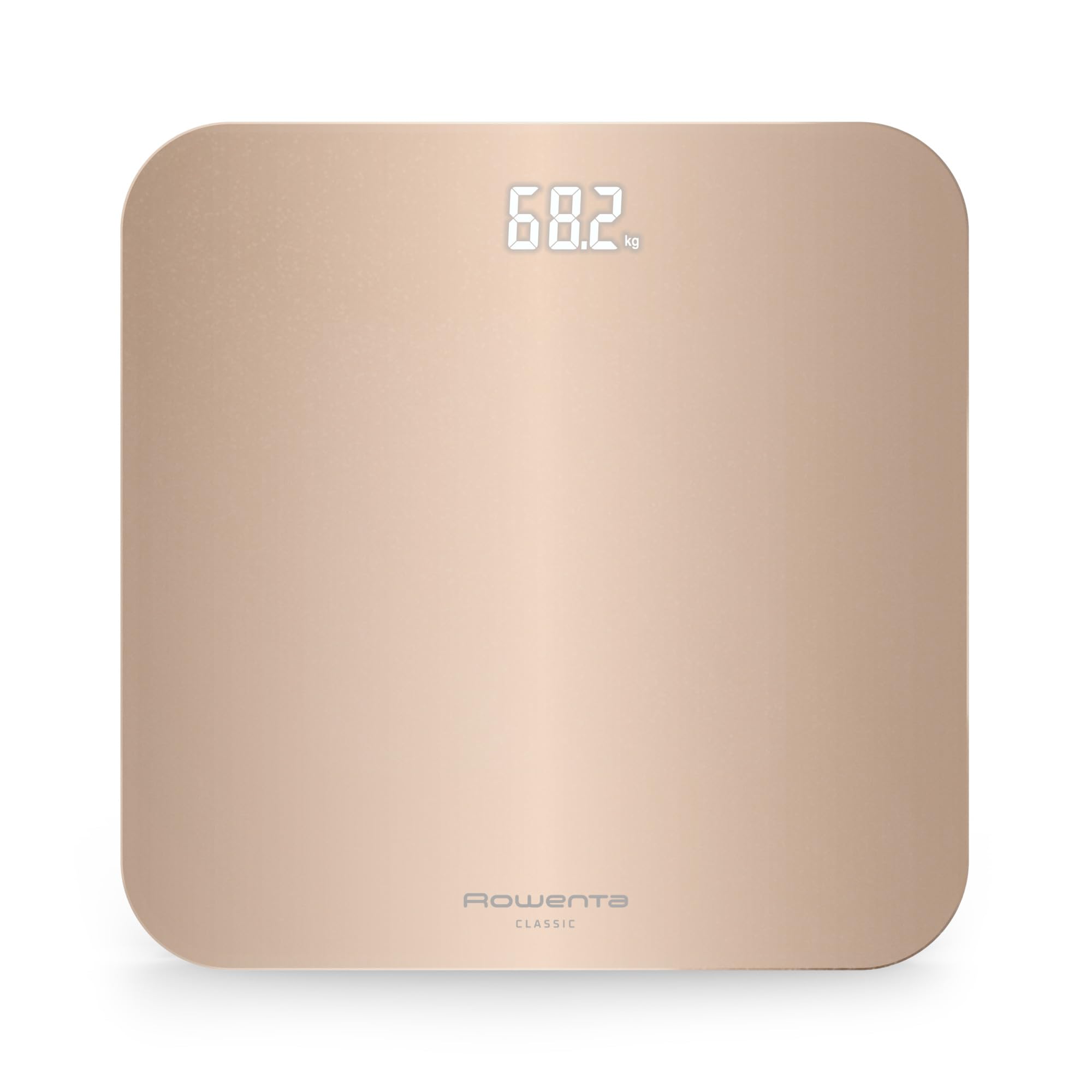 Rowenta Classic 2.0, Bilancia con Schermo Invisibile LED Facile da Leggere, Capacità 180kg, Design Moderno e Funzioni Intelligenti, AutoAccensione e Spegnimento Automatico, Colore Dune Metal, BS1900V0