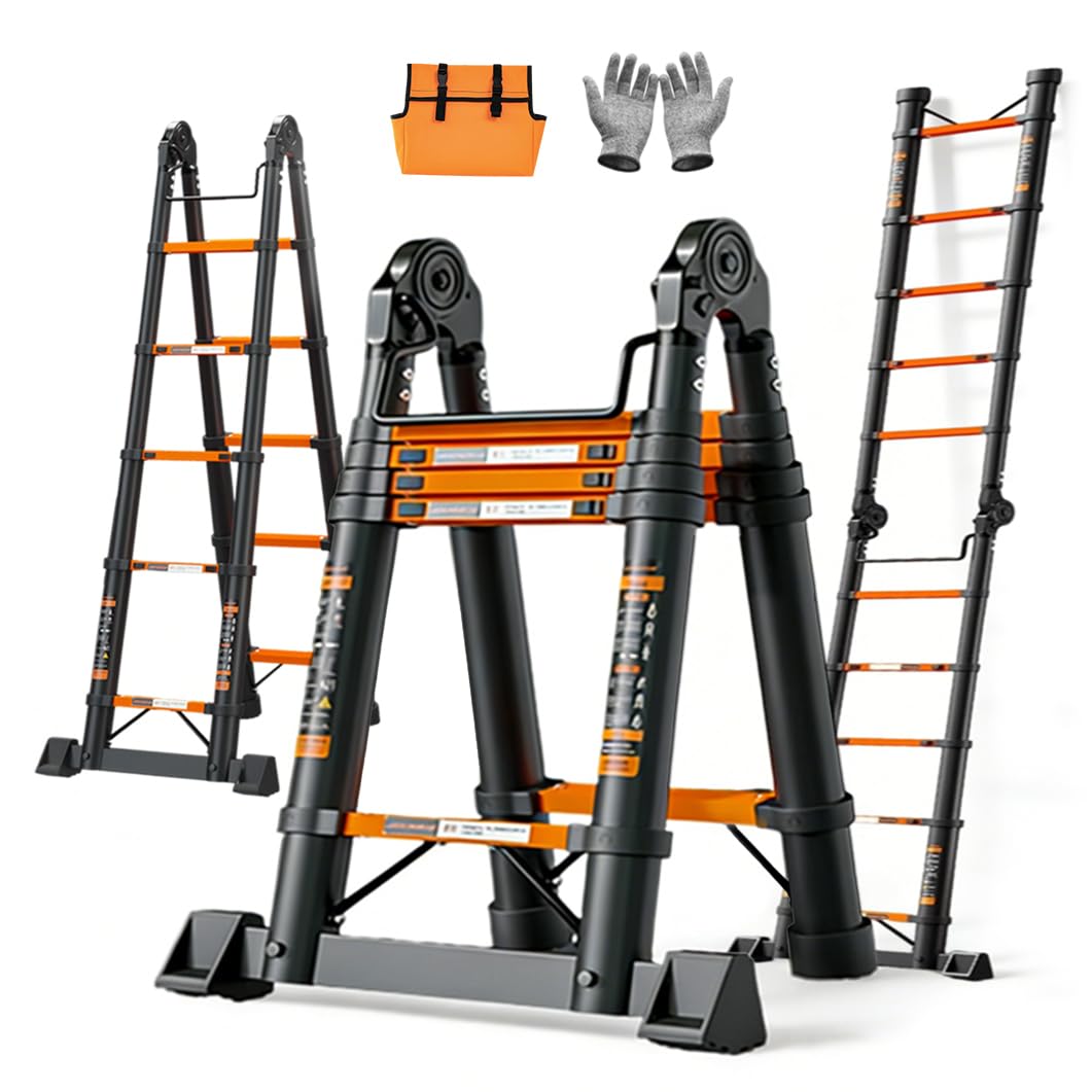 cxyin-home はしご兼用脚立 多機能脚立 伸縮はしご 耐荷重150kg 3.7+3.7m 25kg 一台二役 段差対応 業務用 屋外室内兼用 角度/長さ調節可能 炭素鋼管製 滑り止めスタンド付き 補強金具 高耐荷重 錆び付きにくい 省スペース 配線工事 樹木剪定 荷降ろし 電球交換 屋根の雪下ろし 外壁塗装 組立簡単（はしご兼用脚立 2way 9+9段）